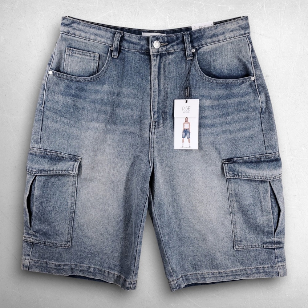 Rise Supply Co. Cargo Dad Jorts Women Jr 13 Blue Y2K Streetwear Baggy Skate NWT
